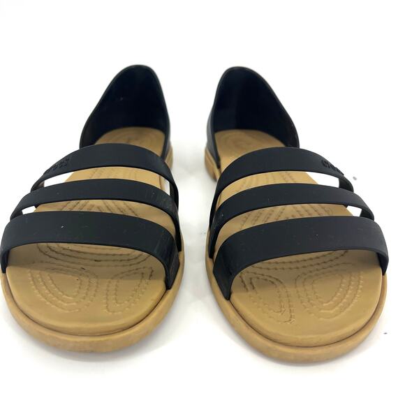 Crocs Rubber Slip-On Black Sandals 3-Bar Closed Back Waterproof Flats Size 8 - Picture 2 of 7